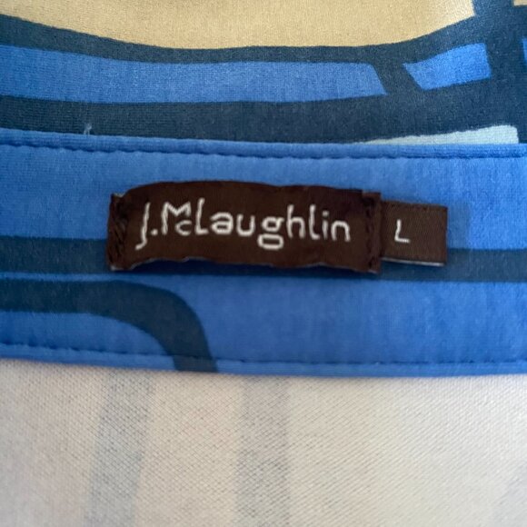 J McLaughlin Women Blue Tan White Button Down‎ Collared Geometric Print Dress K3 - Picture 3 of 4